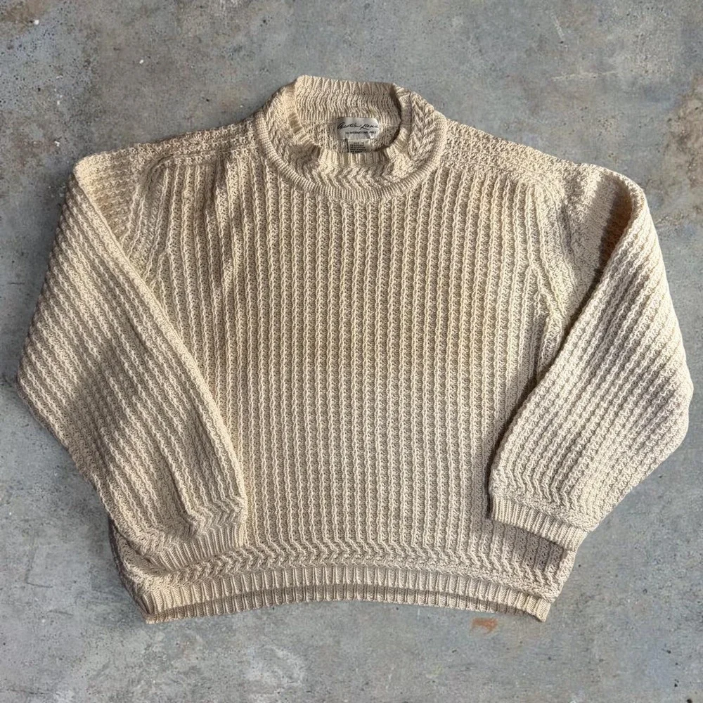 Austin Manor International Male Vintage Cream Ramie Cotton Fisherman Sweater M